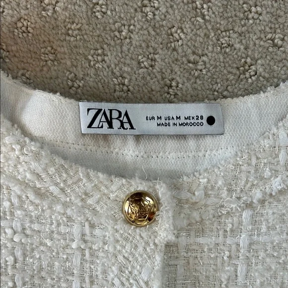 Zara Tweed Cream Mini Dress Size M - Picture 2 of 5